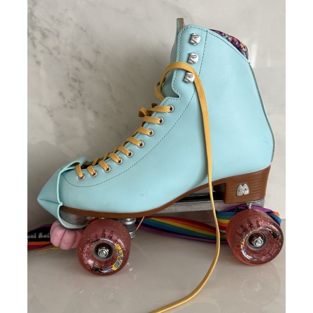 Moxi Beach Bunny Roller Skates - Pool Blue with Mustard Laces - Women's Size 10 - Picture 5 of 15